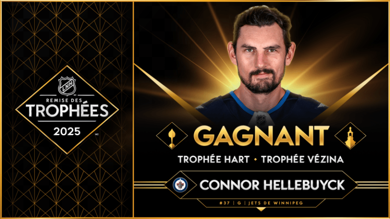 Connor Hellebuyck signe une saison historique et rafle les trophées Hart et Vézina