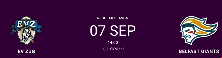 Mannschaftsaufstellung für das Spiel Zug vs. Belfast Giants